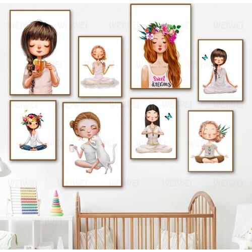 Girl Coffee Corolla Yoga Butterfly Cat Wall Art Canvas Painting Nordic Posters And Prints Wall Pictures For Living Room Decor