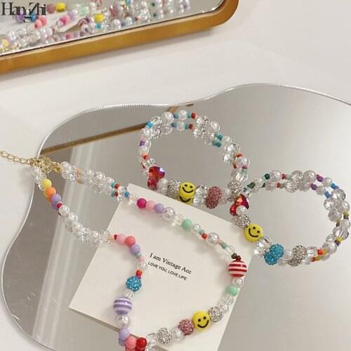 HangZhi 2021 New Korean Colorful Rhinestones Transparent Acrylic Resin Round Beaded Necklace Choker Party Jewelry for Women
