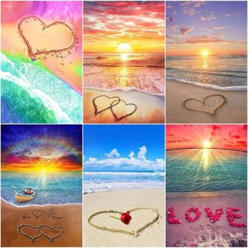 GATYZTORY Painting By Numbers Heart Seabeach Landscape Drawing On Canvas Handpainted Art Gift Diy Pictures By Number Kits Home D