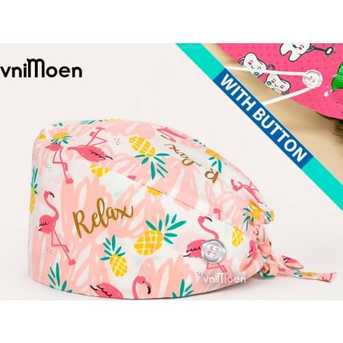 Nursing caps accessories Unisex Cotton Pet Veterinary Beauty Salon Hat gorros quirurgicos Cartoon Printed Scrub Cap Nursing Hats