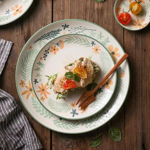 Ceramic Dishes Tableware 8 Inch 10 Inch Printed Plates Western Food Steak Round Tableware Sauce Dish Kitchen Cutlery Supplies