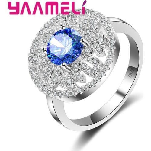 Classic Elegant Charming Cubic Zirconia Finger Rings Hot 925 Sterling Silver Crystal Jewelry Present For Women Ladies