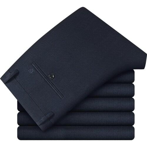 Classic Jacquard Modal Cotton Mens Straight Slim Casual Pants Spring Autumn Winter Brand Business Gentleman Thick Pants,6708