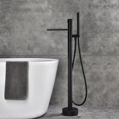 Brass Bathroom Bath Spout Shower Floor Mount Shower set Mixer Valve 2 Function Bathtub Filler Mixer Taps Black/Chrome