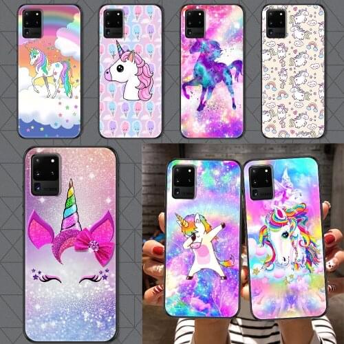 Cute Cartoon Rainbow Unicorn Phone case For Samsung Galaxy Note 4 8 9 10 20 S8 S9 S10 S10E S20 Plus UITRA Ultra black art cover