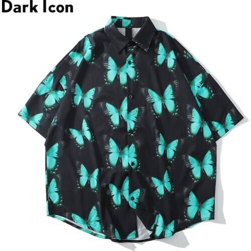 Dark Icon Green Butterfly Street Shirts Men 2020 Summer Oversized Mens Shirts Male Top