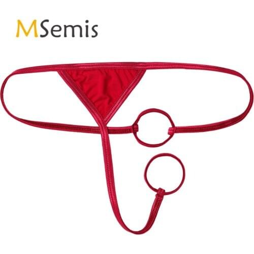Mens Lingerie Sexy Thong Bikini Briefs Gay Underwear with O-Ring Holes Low Rise T-Back Erotic G-string Thong Panties Underpants