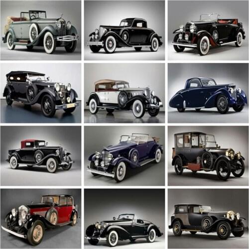 Huacan Diamond Painting Kit Antique Car Wall Stickers Diamond Mosaic Embroidery Black White Scenery Home Decor