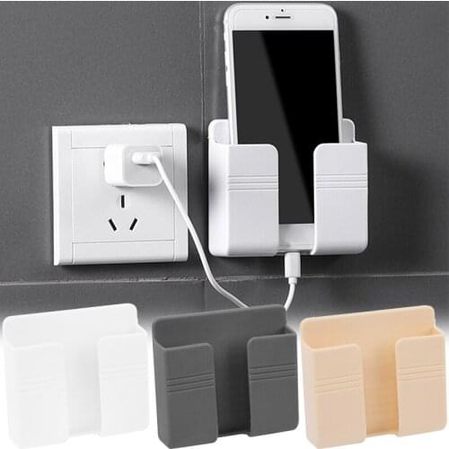 Wall Mounted Organizer Storage Box Remote Control Mounted Mobile Phone Plug Wall Holder Charging Multifunction Holder Stand
