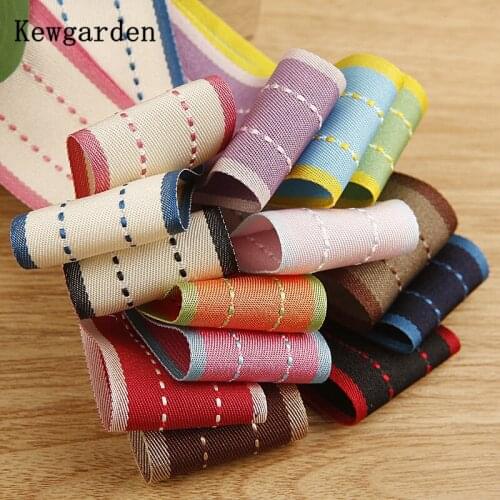 Kewgarden Wholesale DIY Satin Bow Hair Accessories Handmade Sewing Carfts 1.5" 1" 25 38mm Dot Stripe Denim Ribbon 20 Yards
