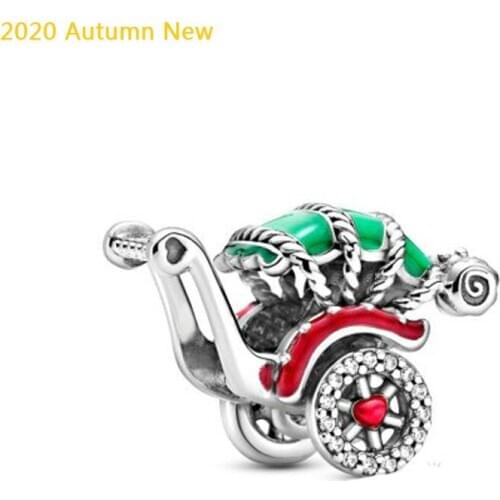 2020 Autumn New 925 Sterling Silver Bead Red and Green Rickshaw Charms Fit Original Pan Bracelets Women DIY Gift Fashion Jewelry