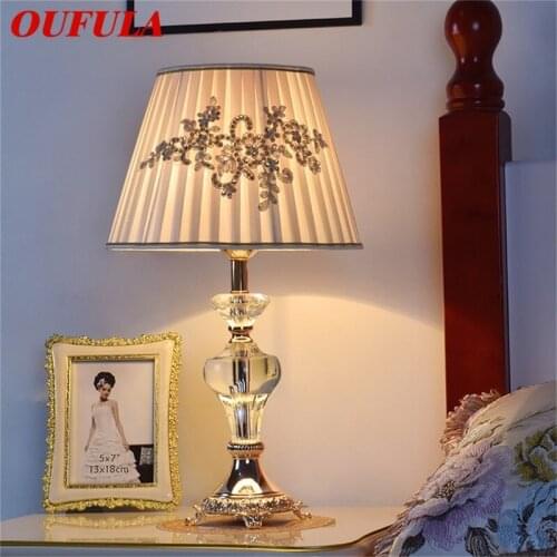 OUFULA Crystal Table Lamp Fabric Desk Light Modern Decorative For Home Living Room Bedroom Office Hotel