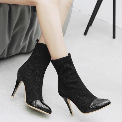 Sexy Leopard Print boots short boots slim high heel pointed Leopard Print Elastic boots large 44 45 46 47 48