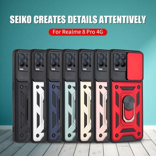Shockproof Stand Ring Case For Realme 8 Pro Push Pull Camera Protection Phone Cover Shell For Realmy C21 C12 C25 7i Narzo 30A 20