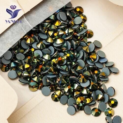 YANRUO 2058HF All Sizes Jet AB Crystal Stone Flat Back Hotfix Strass Hot Fix Rhinestones For Clothes Decoration
