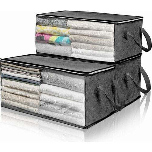 Storage Bag Large Capacity Folding Under Bed Quilt Blanket Home Clothes Durable Dustproof Zipper Closure Organizer with Handle