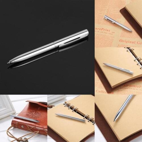 New Item Light Silver Ball-point Pen Pocket Size Pen Portable Pen Ballpoint Rotating Pen Ball-point Steel Rod Met