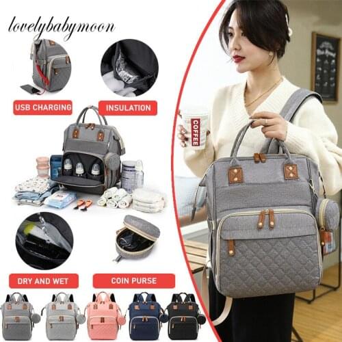 Waterproof Portable Crib Nappy Bag Baby Care Changing Diaper Bag Stylish Folding Crib Nappy Bags Mummy Maternity Nappy Bag