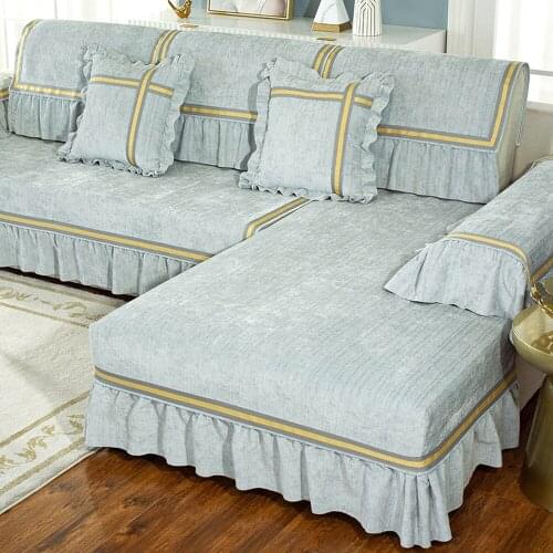 High Quality Grey Chenille Sofa Cover Soft Comfortable Sofa Towel Non-slip Cushion Pillow Case Combination Kit Thick Sofa Set A1