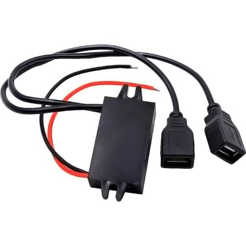 Car Charger DC-DC 12V to 5V 2-USB Power Module for MP3 Phone GPS
