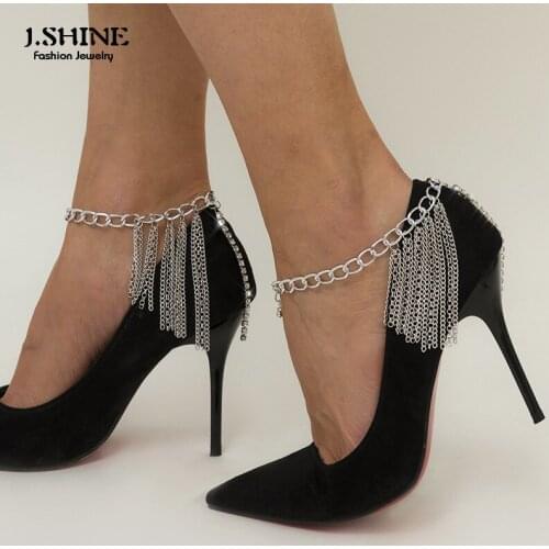 J.Shine Vintage Boho Ankle Jewelry for Women Shaking Tassel Chunky Tennis Link Crystal Barefoot Sandals Summer Foot Jewelry
