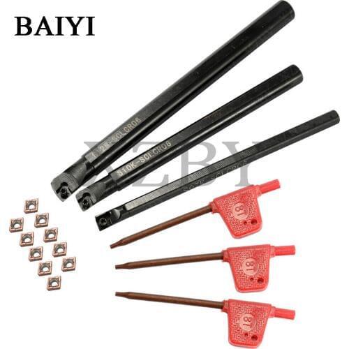 1pcs S07K-SCLCR06+1pcs S10K-SCLCR06+1pcs S12M-SCLCR06 Lathe Holder Turning Tool Boring Bar 7/10/12mm + 10pcs CCMT060204 Inserts