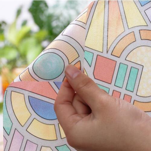 2M Long 3D Retro Colorful Embossed Stained Window Glass Film Privacy Protection No Glue Decorative Window Film Raamfolie