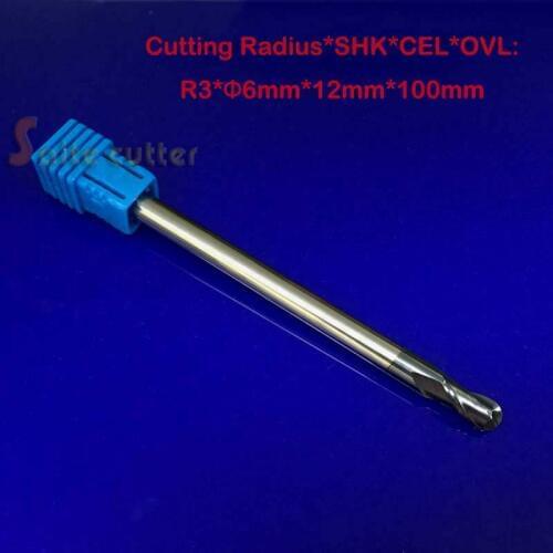 2pcs radius=3mm 2 Flutes hrc55 R3*6*D6*100 solid carbide Ball nose End Mill CNC router bits tools Milling cutter