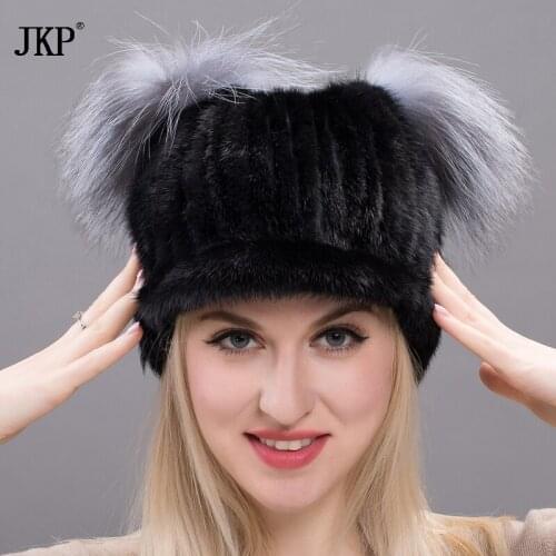 2020 New autumn and winter mink hair tongue skin cap Russian woman fashion cold temperature cap woman with fox fur ball DXJ17-34