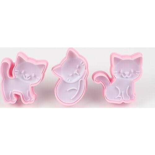 3pcs Cute Cat Cookie Cutter Plastic Biscuit Cut Mold Baking Fruit Cut Cake Mold Embossing Printing Die