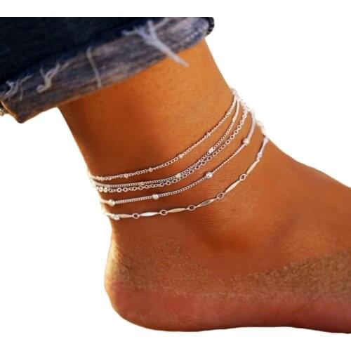 5Pcs/Set Fashion Women Beads Charm Chain Anklet Ankle Bracelet Beach Barefoot Jewelry