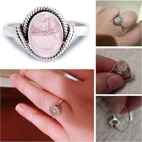 925 Silver Color Retro Marcasite Rose Quartz Ring for women Engagement Pink Crystal Bizuteria Topaz 925 Silver Jewelry Ring
