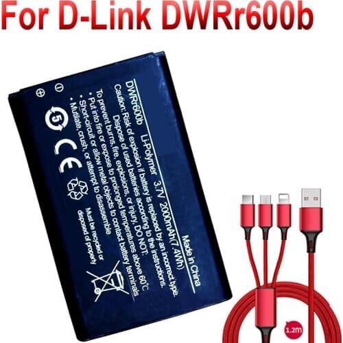 3.7V 2000mAh 7.4Wh DWRr600b Replacement Battery For D-Link DWRr600b Wireless bateria +USB cable