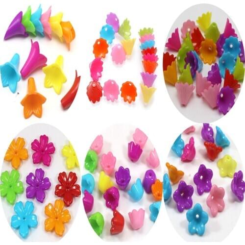 Craft DIY Mixed Bright Color Acrylic Bell Trumpet Flower Beads Cap Jewelry