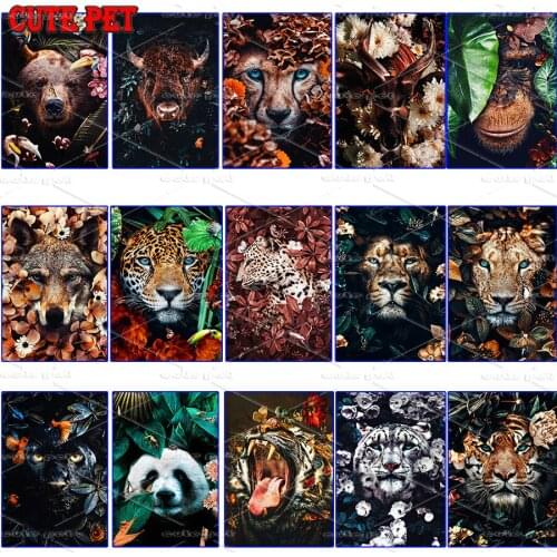 DIY Diamond Painting Animals and flowers Hot selling home art cross stitch Tiger panda leopard deer cow embroidery mosaic decor