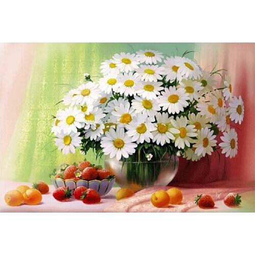 5D DIY white floral vase Diamond Painting Full diamond still life New Sticking Drill Cross Embroidery simple Home Decorative