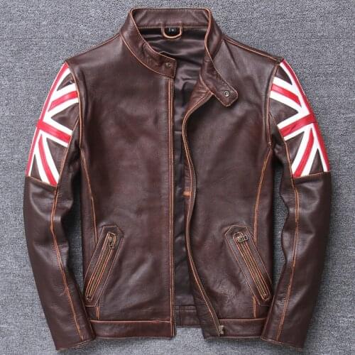 Free shipping.Brand new handsome vintage brown genuine leather jacket.men slim quality cowhide coat.cool rider leather cloth