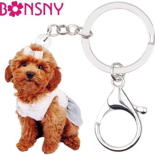Bonsny Acrylic Sweet Sitting Puppy Dog Key Chains Keychains Rings Cute Animal Jewelry For Women Girls Ladies Handbag Car Charms