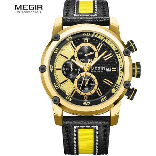 New Watches Men Luxury Brand MEGIR Chronograph Men Sport Watches High Quality Leather Strap Quartz Wristwatch Relogio Masculin