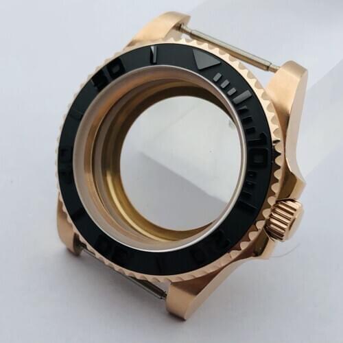 40mm sapphire glass rose gold case black ceramic bezel case fit NH35 NH36 ETA 2836 Mingzhu DG2813 3804 Miyota8215 8205 movement