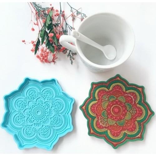 DIY Mandala Coaster Epoxy Resin Mold Round Tray Cup Mat Casting Silicone Mould