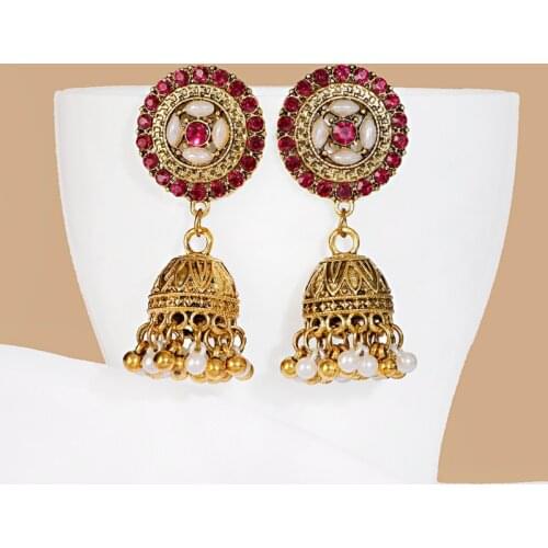 Ethnic Zircon Round Indian Earrings For Women Classic Pearl Beads Ladies Wedding Jhumki Earrings Hangers