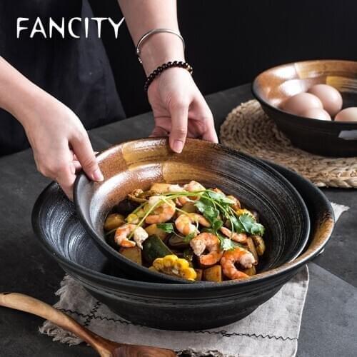 FANCITY Ceramic soup bowl, large soup bowl, large size boiled fish bowl, seafood griddle, crayfish bowl
