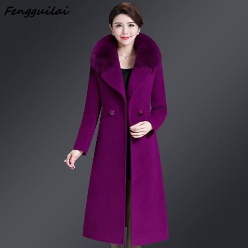 FENGGUILAI 2020 Winter Women Elegant Slim Big Size Coat High Quality Streetwear Korean Style Coat 4XL 5XL Purple Red Khaki Coat