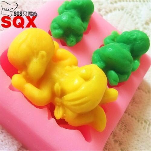 Hot sale 3 hole Cute Sleeping Baby Shape silicone Cake Mold 3D Fondant Bakeware Cake Baking Tools Kitchen Dining SQ1430