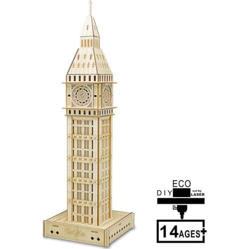 Creative 3D Wooden Puzzle The Big Ben DIY Model Building Kits Jigsaw Model Gifts for Kids and Adults with 62Pcs