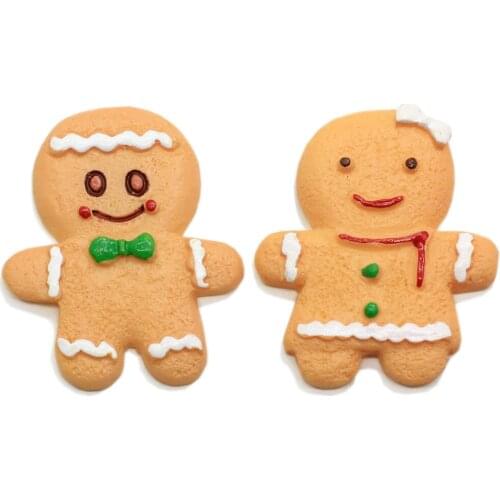 Hot Selling Resin Christmas The Gingerbread Man Cookies Flat Back Cabochon Art Supply Decoration Charm Craft 26x32MM