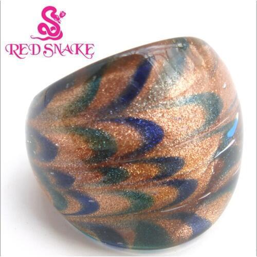 RED SNAKE Fashion Handmade Ring with blue / green Ripples Murano Glass Rings