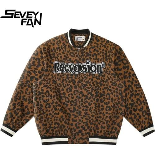 SEVEYFAN Hi Street Mens Fashion Leopard Bomber Jacket Hip Hop Streetwear Oversize Baseball Coat for Male