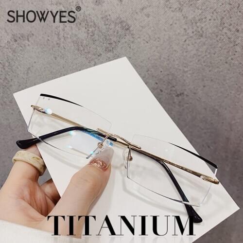 2020 NEW Men Titanium Rimless Reading Glasses Simple And Generous Lens Prescription Magnification Diamond Cutting Eyeglasses